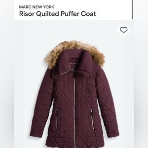 Burgundy puffer winter coat, women’s L